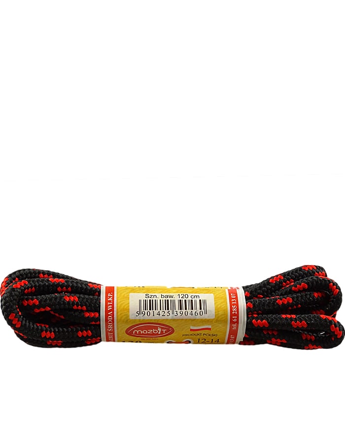 Czarno-czerwone, trekkingowe sznurówki do butów 100 cm Mazbit
